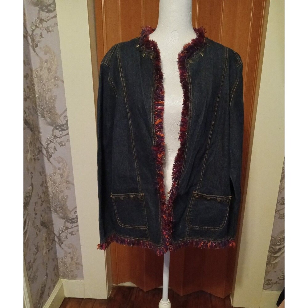 Hearts of Palm Jacket Women Size 16 Jean Jacket with Fringe